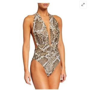 Norma Kamali Halter Slinky Marissa One Piece in Scale Python